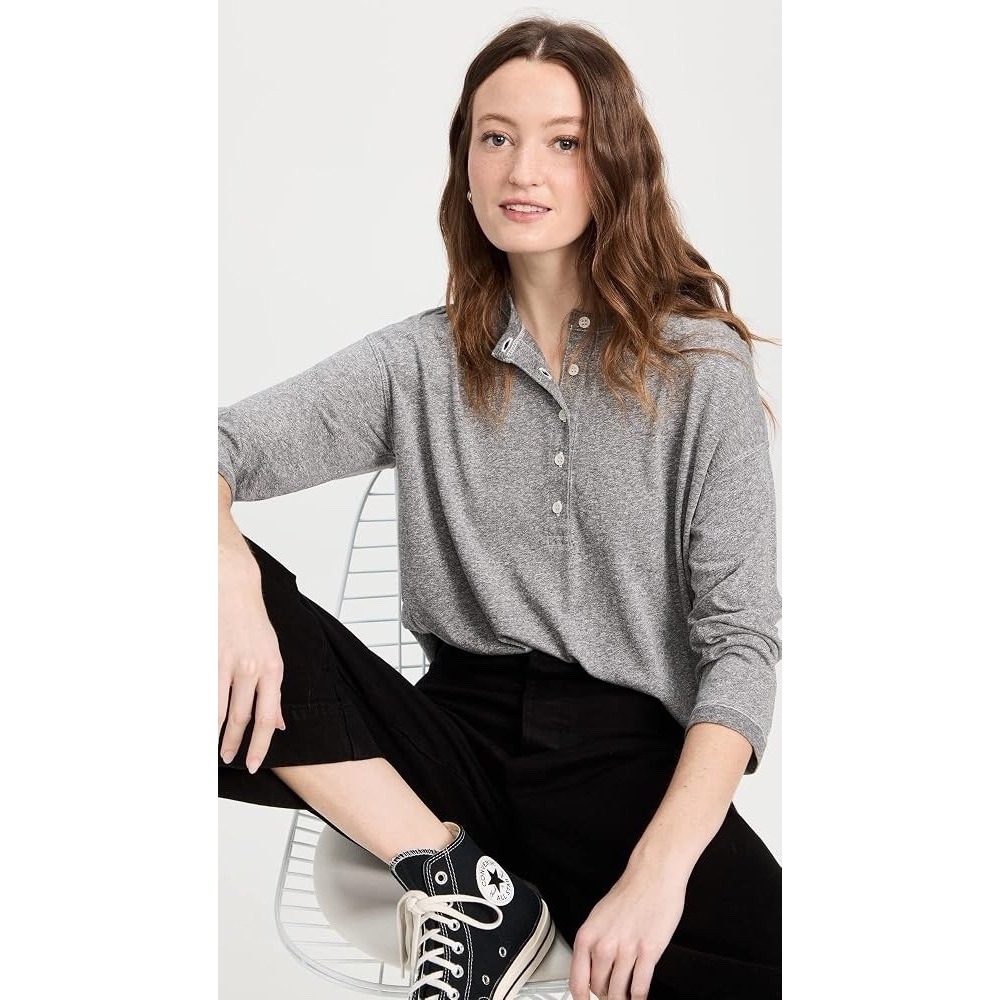 The Great.  Women's The Shrunken Henley Shirt Size 3 US Large Gray
